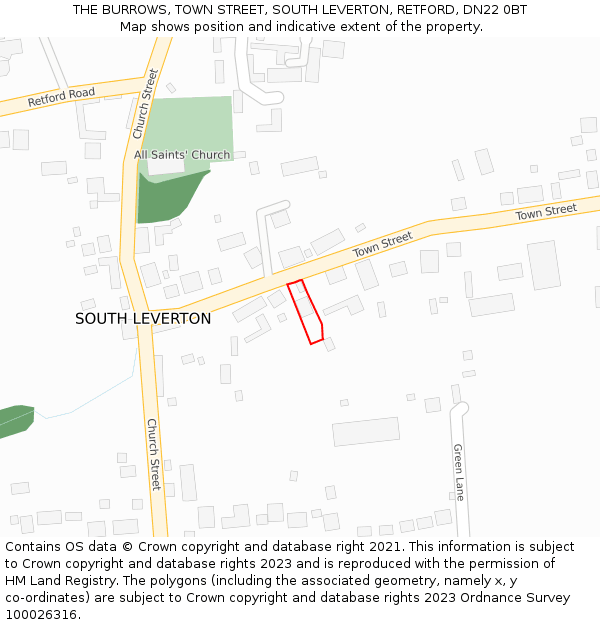 THE BURROWS, TOWN STREET, SOUTH LEVERTON, RETFORD, DN22 0BT: Location map and indicative extent of plot
