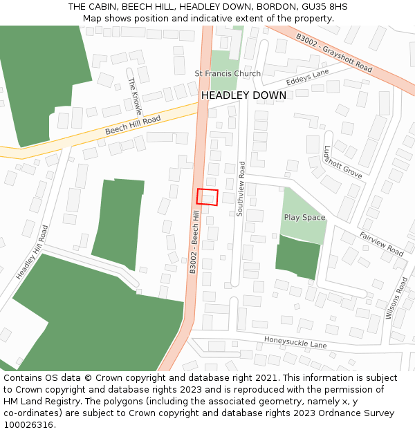 THE CABIN, BEECH HILL, HEADLEY DOWN, BORDON, GU35 8HS: Location map and indicative extent of plot