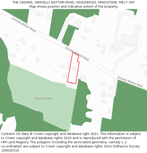 THE CEDARS, GRAVELLY BOTTOM ROAD, KINGSWOOD, MAIDSTONE, ME17 3NT: Location map and indicative extent of plot