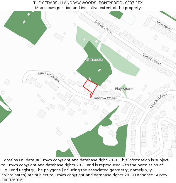 THE CEDARS, LLANDRAW WOODS, PONTYPRIDD, CF37 1EX: Location map and indicative extent of plot