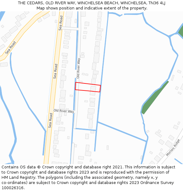 THE CEDARS, OLD RIVER WAY, WINCHELSEA BEACH, WINCHELSEA, TN36 4LJ: Location map and indicative extent of plot