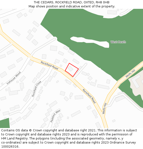 THE CEDARS, ROCKFIELD ROAD, OXTED, RH8 0HB: Location map and indicative extent of plot