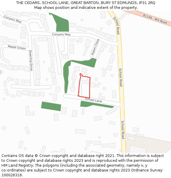 THE CEDARS, SCHOOL LANE, GREAT BARTON, BURY ST EDMUNDS, IP31 2RQ: Location map and indicative extent of plot