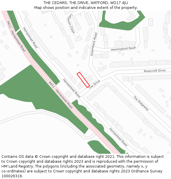THE CEDARS, THE DRIVE, WATFORD, WD17 4JU: Location map and indicative extent of plot