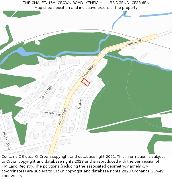 THE CHALET, 15A, CROWN ROAD, KENFIG HILL, BRIDGEND, CF33 6EN: Location map and indicative extent of plot