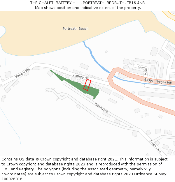 THE CHALET, BATTERY HILL, PORTREATH, REDRUTH, TR16 4NR: Location map and indicative extent of plot