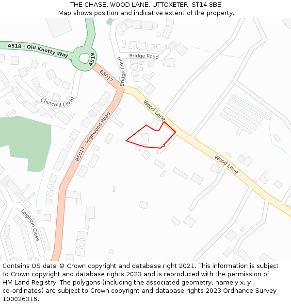 THE CHASE, WOOD LANE, UTTOXETER, ST14 8BE: Location map and indicative extent of plot
