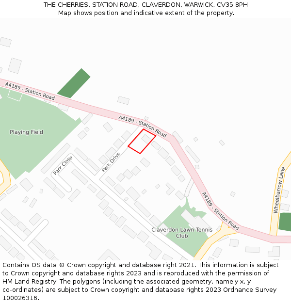 THE CHERRIES, STATION ROAD, CLAVERDON, WARWICK, CV35 8PH: Location map and indicative extent of plot