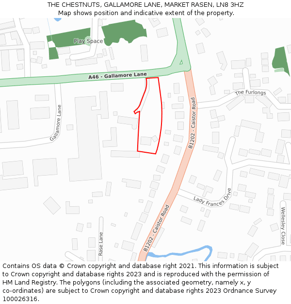 THE CHESTNUTS, GALLAMORE LANE, MARKET RASEN, LN8 3HZ: Location map and indicative extent of plot
