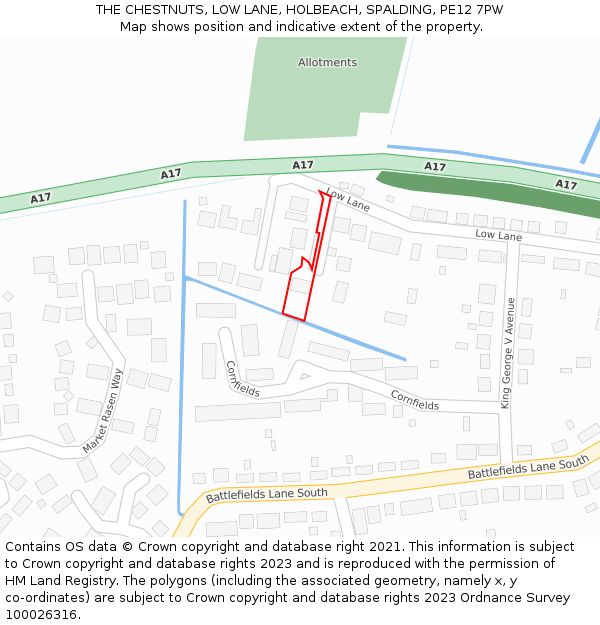 THE CHESTNUTS, LOW LANE, HOLBEACH, SPALDING, PE12 7PW: Location map and indicative extent of plot