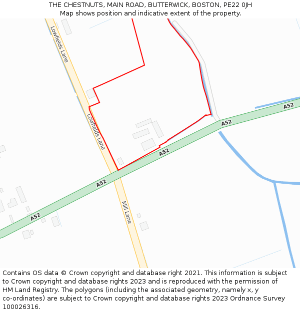 THE CHESTNUTS, MAIN ROAD, BUTTERWICK, BOSTON, PE22 0JH: Location map and indicative extent of plot