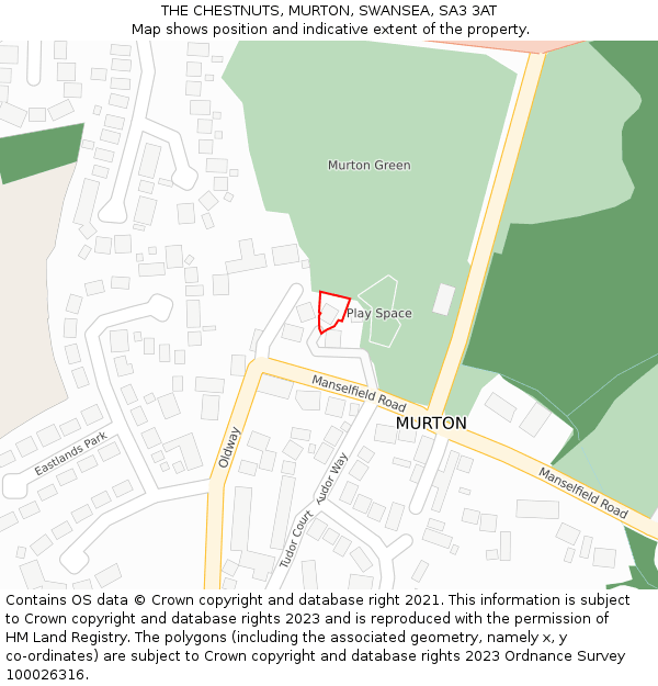 THE CHESTNUTS, MURTON, SWANSEA, SA3 3AT: Location map and indicative extent of plot