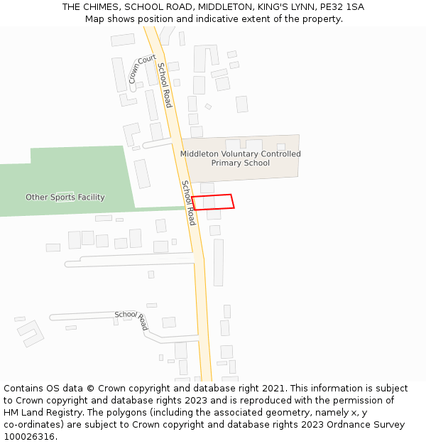 THE CHIMES, SCHOOL ROAD, MIDDLETON, KING'S LYNN, PE32 1SA: Location map and indicative extent of plot