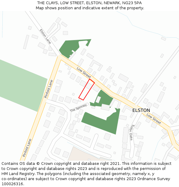 THE CLAYS, LOW STREET, ELSTON, NEWARK, NG23 5PA: Location map and indicative extent of plot