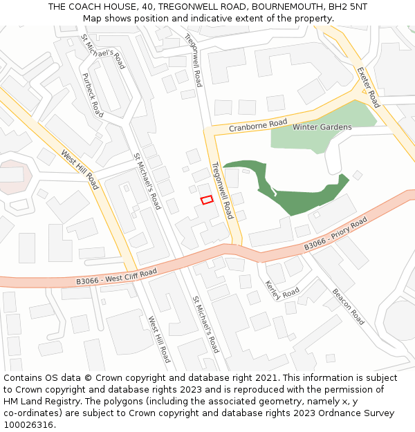 THE COACH HOUSE, 40, TREGONWELL ROAD, BOURNEMOUTH, BH2 5NT: Location map and indicative extent of plot
