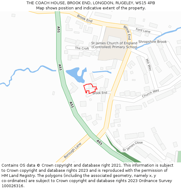 THE COACH HOUSE, BROOK END, LONGDON, RUGELEY, WS15 4PB: Location map and indicative extent of plot
