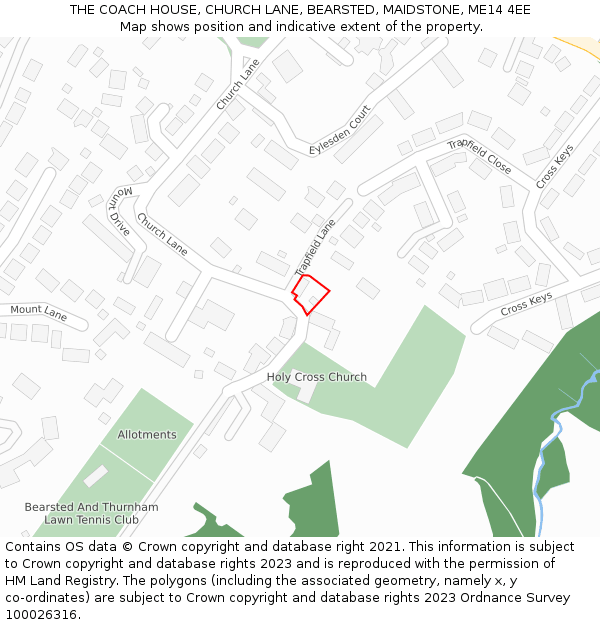 THE COACH HOUSE, CHURCH LANE, BEARSTED, MAIDSTONE, ME14 4EE: Location map and indicative extent of plot