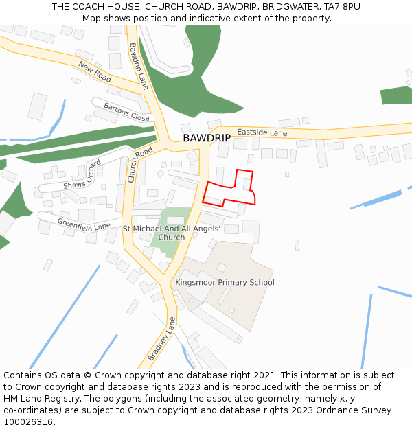 THE COACH HOUSE, CHURCH ROAD, BAWDRIP, BRIDGWATER, TA7 8PU: Location map and indicative extent of plot