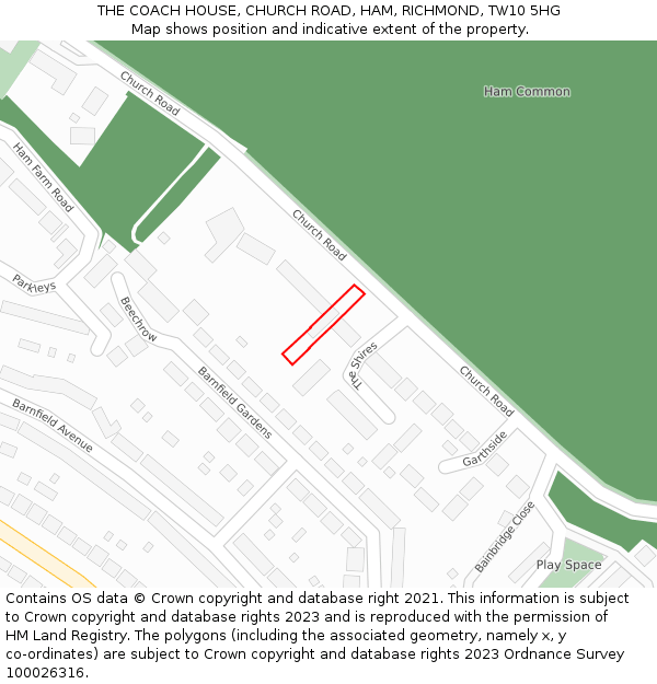 THE COACH HOUSE, CHURCH ROAD, HAM, RICHMOND, TW10 5HG: Location map and indicative extent of plot