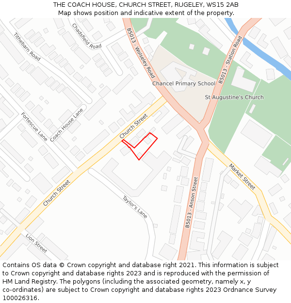 THE COACH HOUSE, CHURCH STREET, RUGELEY, WS15 2AB: Location map and indicative extent of plot