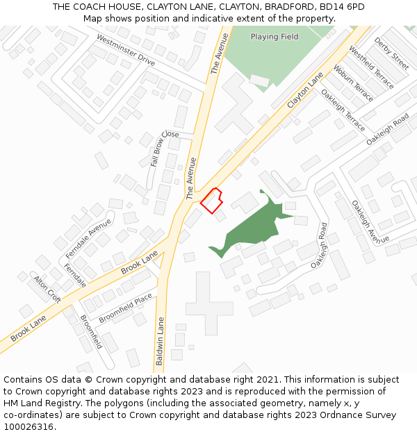 THE COACH HOUSE, CLAYTON LANE, CLAYTON, BRADFORD, BD14 6PD: Location map and indicative extent of plot