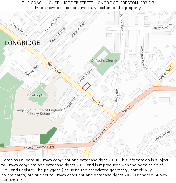THE COACH HOUSE, HODDER STREET, LONGRIDGE, PRESTON, PR3 3JB: Location map and indicative extent of plot