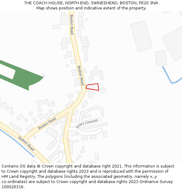 THE COACH HOUSE, NORTH END, SWINESHEAD, BOSTON, PE20 3NA: Location map and indicative extent of plot