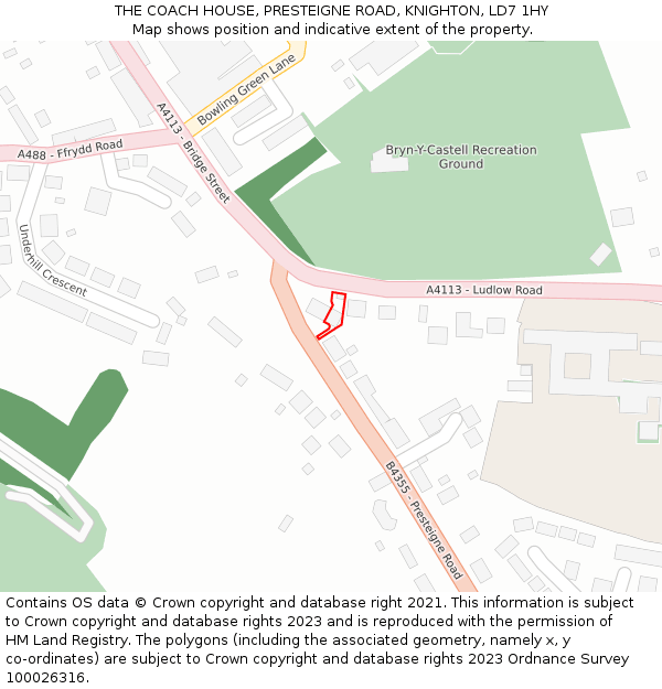 THE COACH HOUSE, PRESTEIGNE ROAD, KNIGHTON, LD7 1HY: Location map and indicative extent of plot