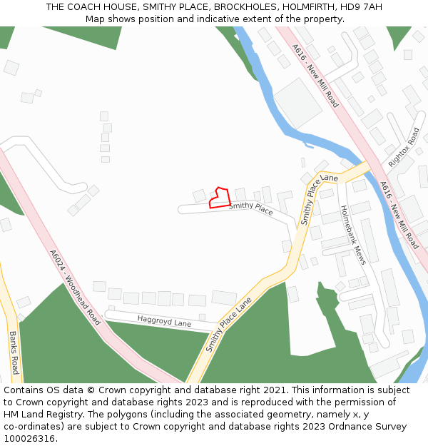 THE COACH HOUSE, SMITHY PLACE, BROCKHOLES, HOLMFIRTH, HD9 7AH: Location map and indicative extent of plot