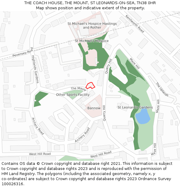THE COACH HOUSE, THE MOUNT, ST LEONARDS-ON-SEA, TN38 0HR: Location map and indicative extent of plot