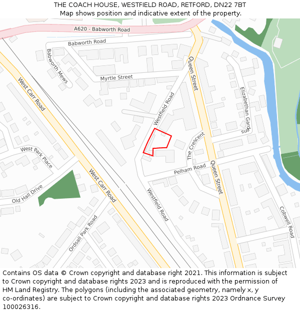 THE COACH HOUSE, WESTFIELD ROAD, RETFORD, DN22 7BT: Location map and indicative extent of plot