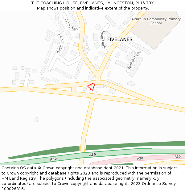 THE COACHING HOUSE, FIVE LANES, LAUNCESTON, PL15 7RX: Location map and indicative extent of plot