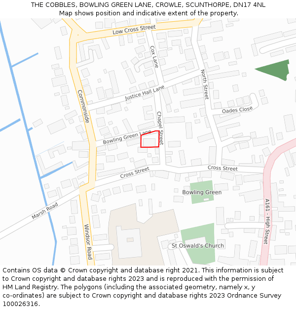 THE COBBLES, BOWLING GREEN LANE, CROWLE, SCUNTHORPE, DN17 4NL: Location map and indicative extent of plot