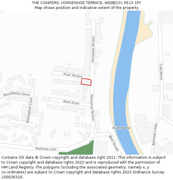 THE CONIFERS, HORSESHOE TERRACE, WISBECH, PE13 1PY: Location map and indicative extent of plot