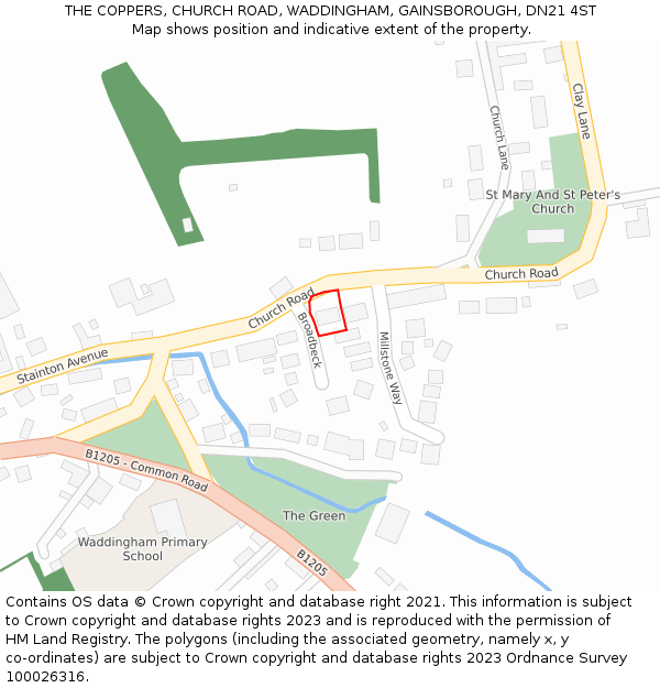 THE COPPERS, CHURCH ROAD, WADDINGHAM, GAINSBOROUGH, DN21 4ST: Location map and indicative extent of plot