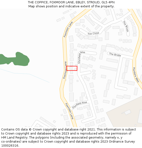 THE COPPICE, FOXMOOR LANE, EBLEY, STROUD, GL5 4PN: Location map and indicative extent of plot