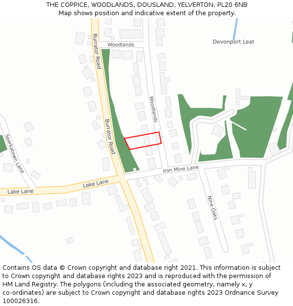 THE COPPICE, WOODLANDS, DOUSLAND, YELVERTON, PL20 6NB: Location map and indicative extent of plot