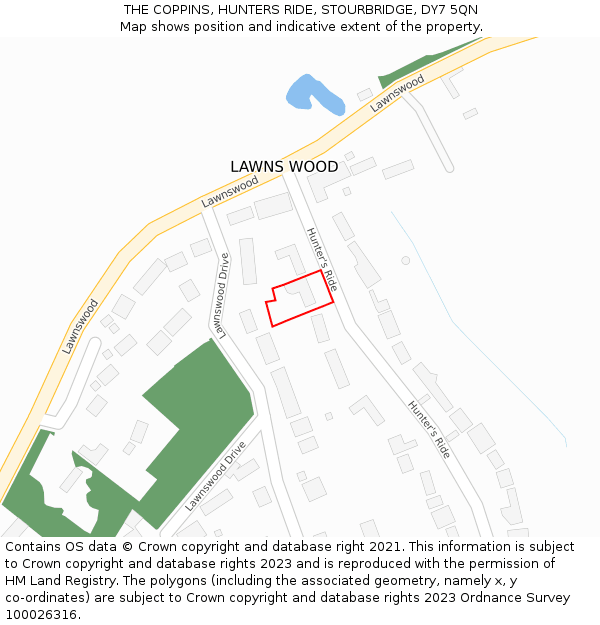 THE COPPINS, HUNTERS RIDE, STOURBRIDGE, DY7 5QN: Location map and indicative extent of plot
