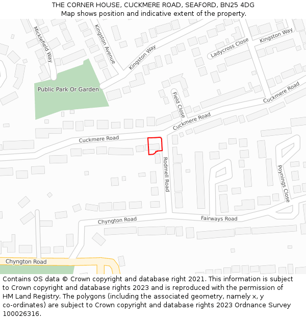 THE CORNER HOUSE, CUCKMERE ROAD, SEAFORD, BN25 4DG: Location map and indicative extent of plot