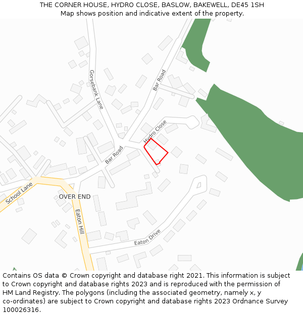 THE CORNER HOUSE, HYDRO CLOSE, BASLOW, BAKEWELL, DE45 1SH: Location map and indicative extent of plot