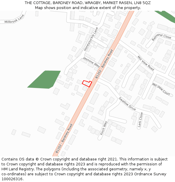 THE COTTAGE, BARDNEY ROAD, WRAGBY, MARKET RASEN, LN8 5QZ: Location map and indicative extent of plot
