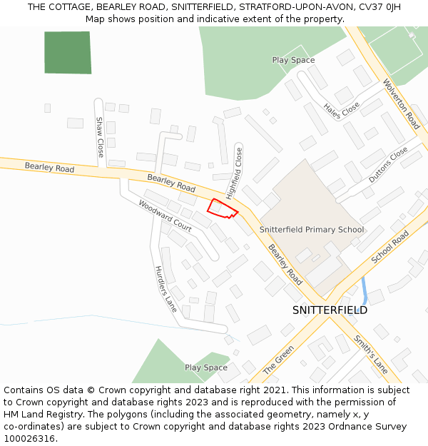 THE COTTAGE, BEARLEY ROAD, SNITTERFIELD, STRATFORD-UPON-AVON, CV37 0JH: Location map and indicative extent of plot