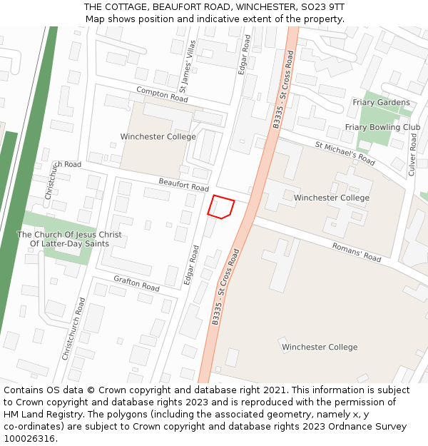 THE COTTAGE, BEAUFORT ROAD, WINCHESTER, SO23 9TT: Location map and indicative extent of plot