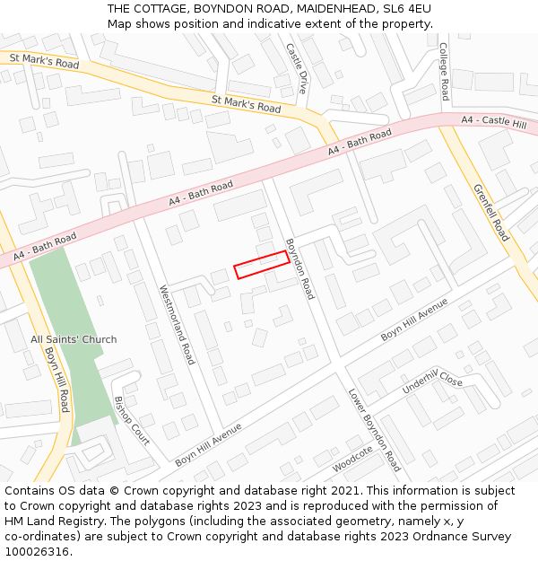 THE COTTAGE, BOYNDON ROAD, MAIDENHEAD, SL6 4EU: Location map and indicative extent of plot