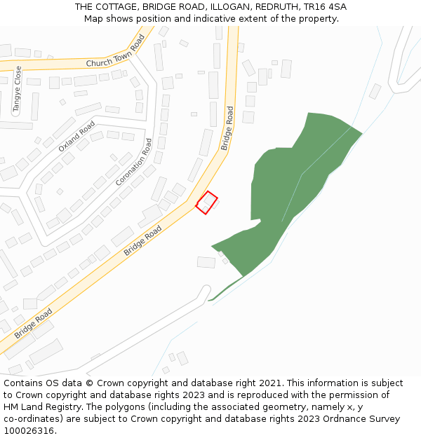 THE COTTAGE, BRIDGE ROAD, ILLOGAN, REDRUTH, TR16 4SA: Location map and indicative extent of plot