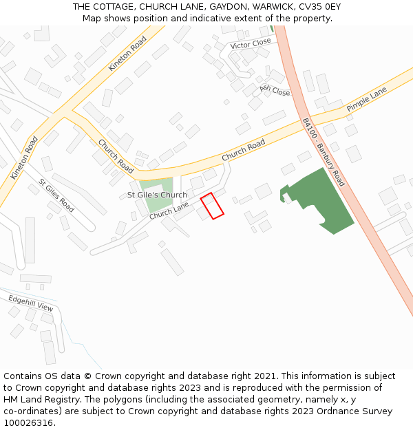 THE COTTAGE, CHURCH LANE, GAYDON, WARWICK, CV35 0EY: Location map and indicative extent of plot