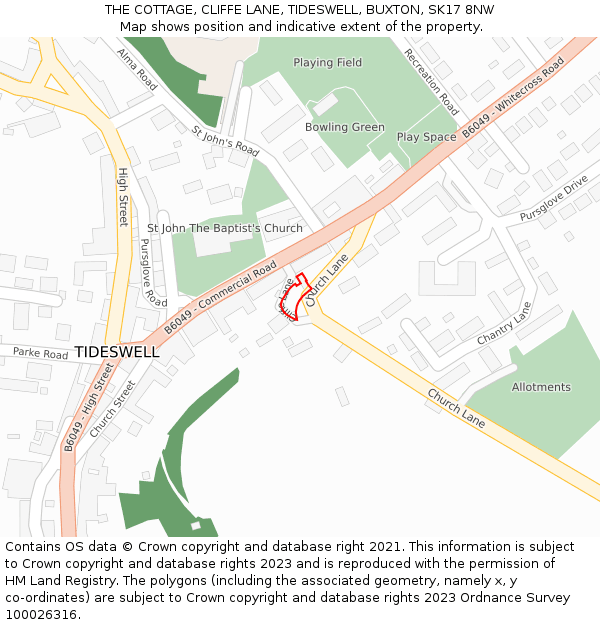 THE COTTAGE, CLIFFE LANE, TIDESWELL, BUXTON, SK17 8NW: Location map and indicative extent of plot
