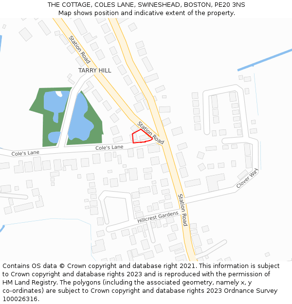 THE COTTAGE, COLES LANE, SWINESHEAD, BOSTON, PE20 3NS: Location map and indicative extent of plot