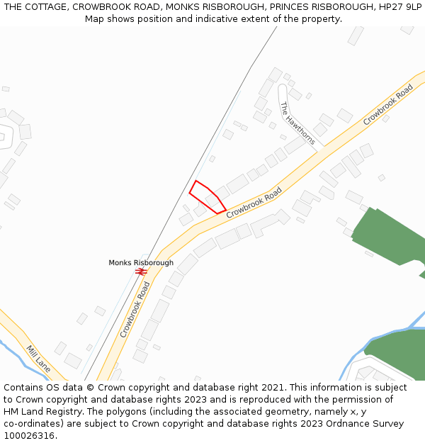 THE COTTAGE, CROWBROOK ROAD, MONKS RISBOROUGH, PRINCES RISBOROUGH, HP27 9LP: Location map and indicative extent of plot