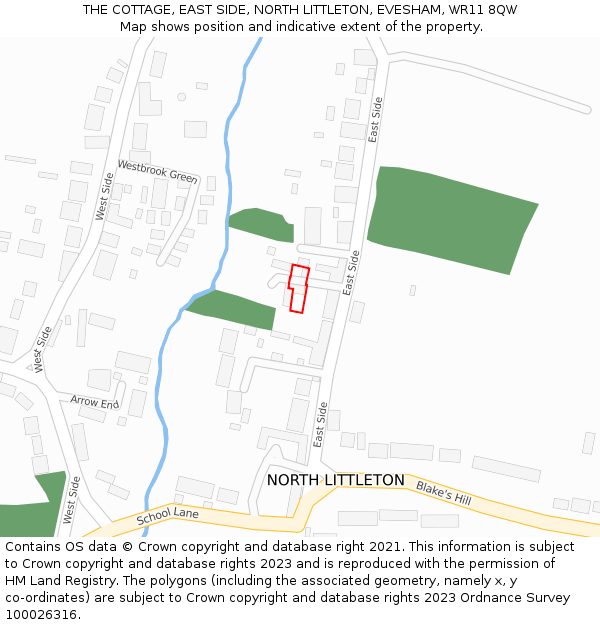 THE COTTAGE, EAST SIDE, NORTH LITTLETON, EVESHAM, WR11 8QW: Location map and indicative extent of plot